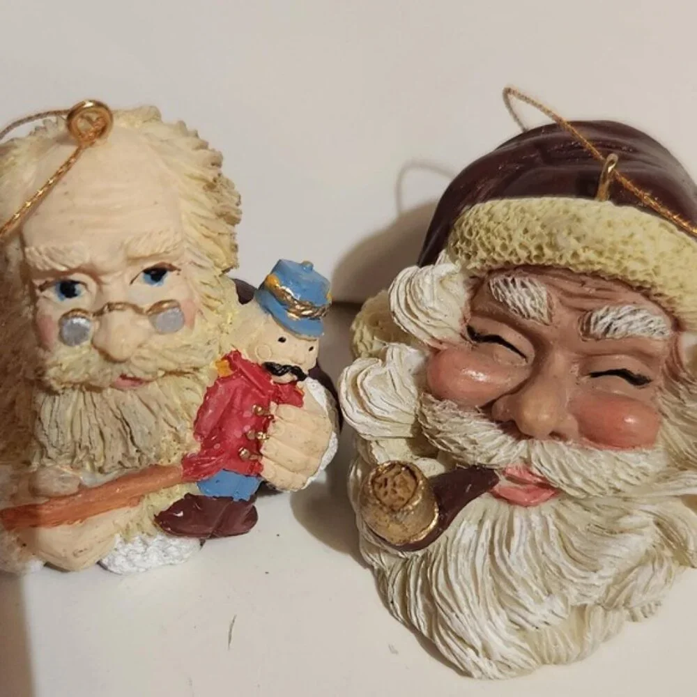Vintage Santa Claus Head Ornaments 1995 Set of 2 Christmas Decorations‎